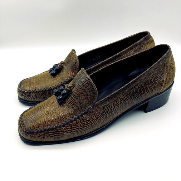 Stuart Weitzman Tassel Croc Embossed Leather Loafers 8B Spain - Picture 1 of 10